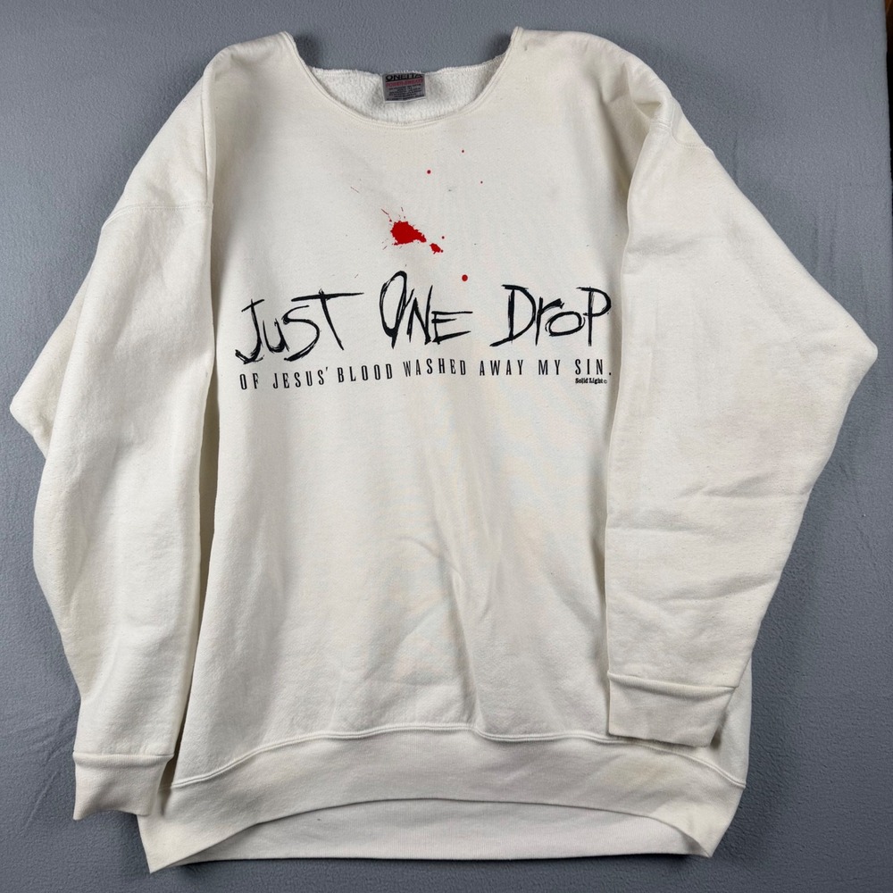 Vintage Oneita Power-Sweats Jesus Blood Graphic Sweatshirt White XXL USA Made